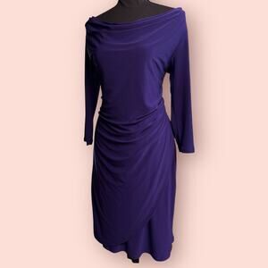 CLARA SUN WOO Purple Draped Cowl Neck Womens Small Purple Ruched Wrap Dress